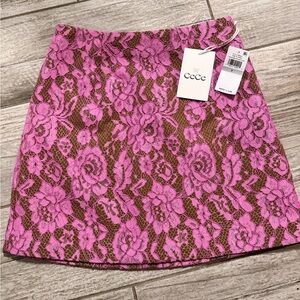 CeCe Vibrant Pink and Brown Floral Mini Skirt